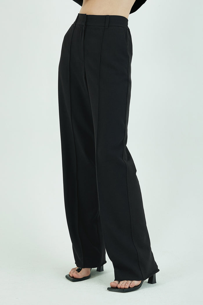 Goen.j Twill And Cotton-jersey Double Garment Effect Straight-leg Pants BLACK