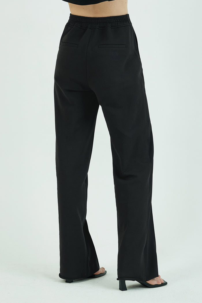 Goen.j Twill And Cotton-jersey Double Garment Effect Straight-leg Pants BLACK