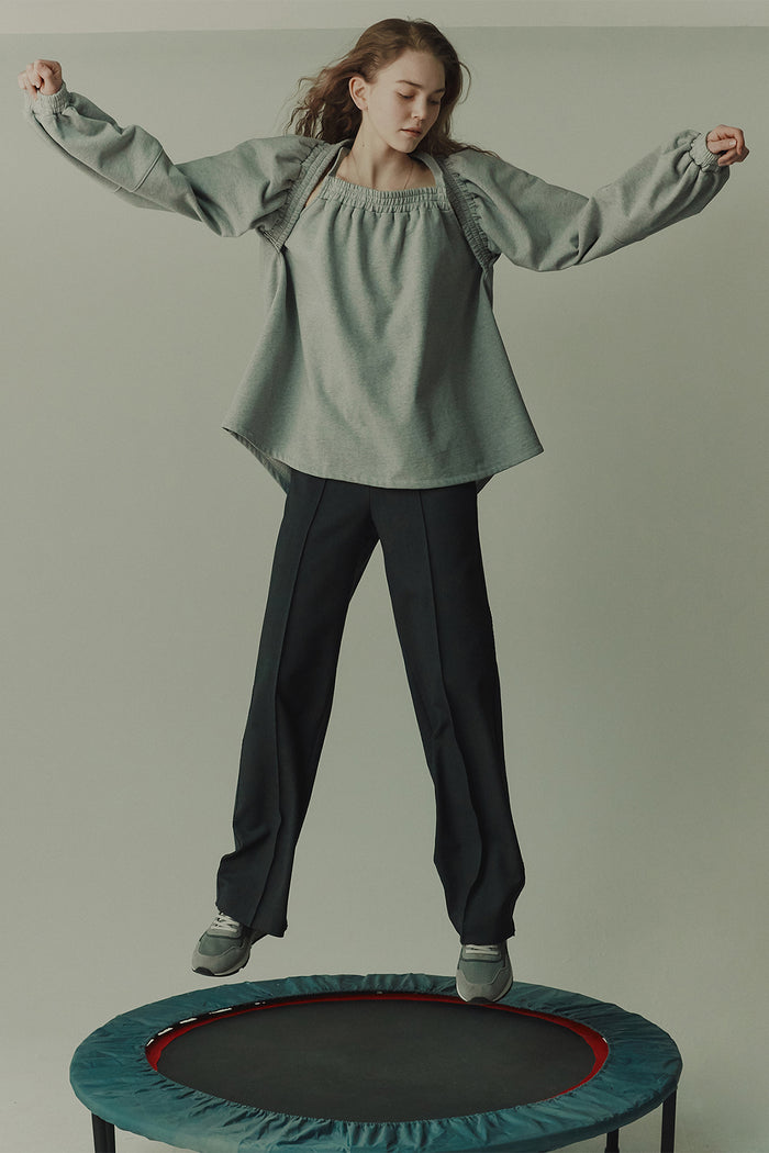 goen.j Twill and cotton-jersey double garment effect straight-leg pants CHARCOAL