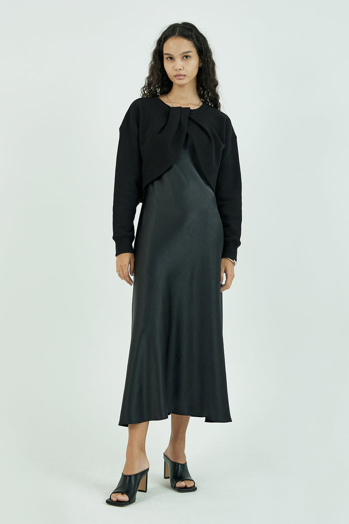 Goen.j Twist-front Cotton Jersey Cropped Top With Satin Slip Maxi Dress BLACK