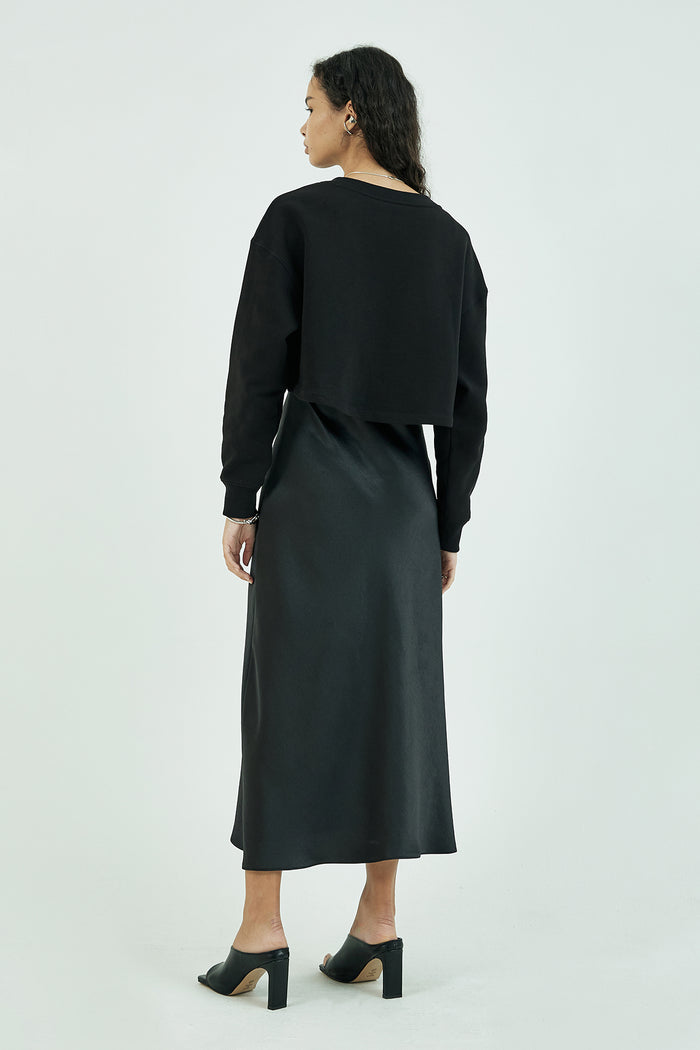 Goen.j Twist-front Cotton Jersey Cropped Top With Satin Slip Maxi Dress BLACK