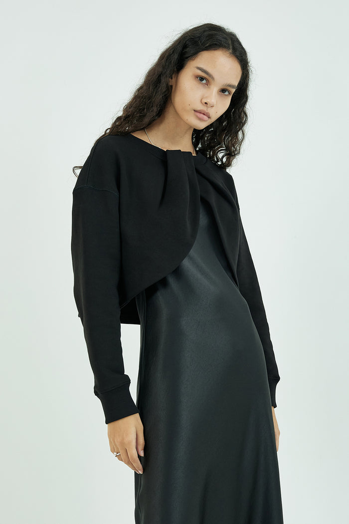 Goen.j Twist-front Cotton Jersey Cropped Top With Satin Slip Maxi Dress BLACK