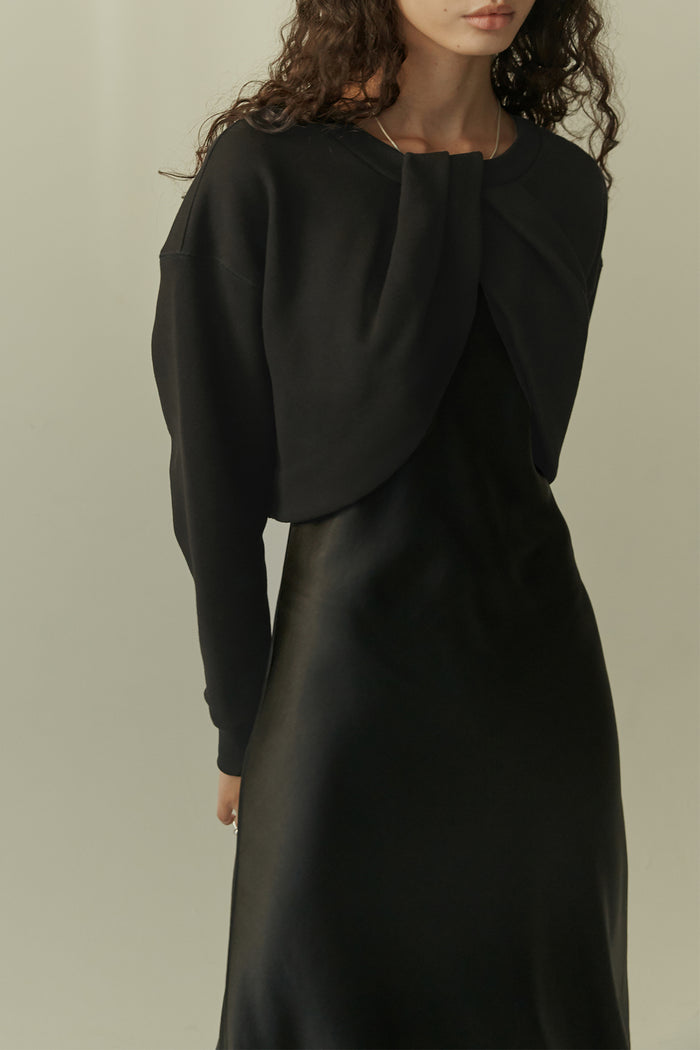 goen.j Twist-front cotton jersey cropped top with satin slip maxi dress BLACK