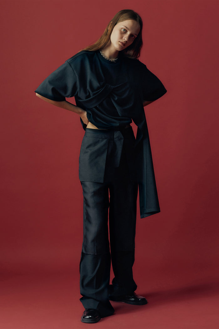 Goen.j Twisted-front Draped Cotton-jersey Top BLACK