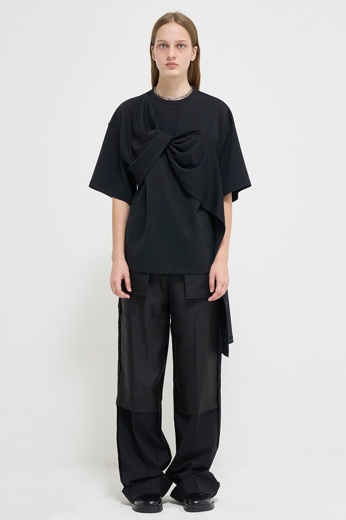 Goen.j Twisted-front Draped Cotton-jersey Top BLACK