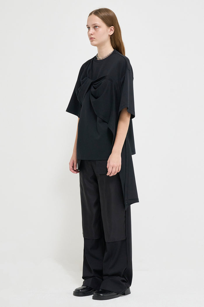 Goen.j Twisted-front Draped Cotton-jersey Top BLACK
