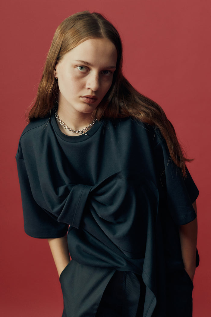 goen.j Twisted-front draped cotton-jersey top BLACK