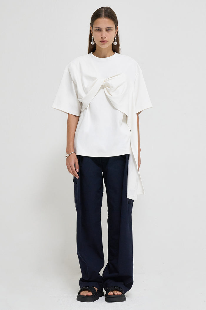 Goen.j Twisted-front Draped Cotton-jersey Top WHITE