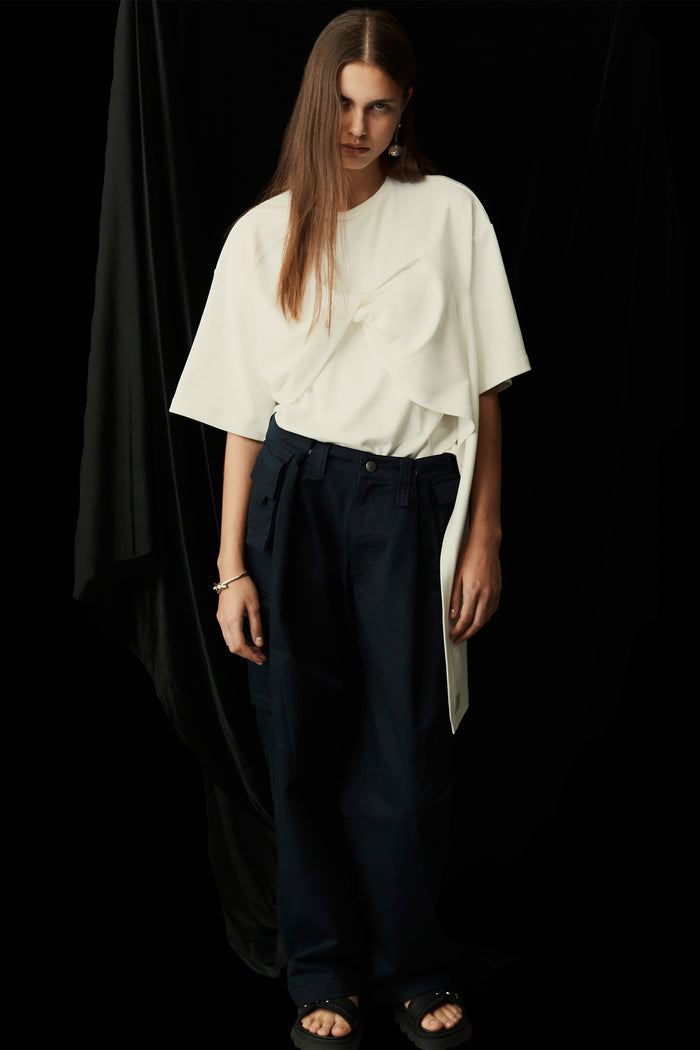 goen.j Twisted-front draped cotton-jersey top WHITE