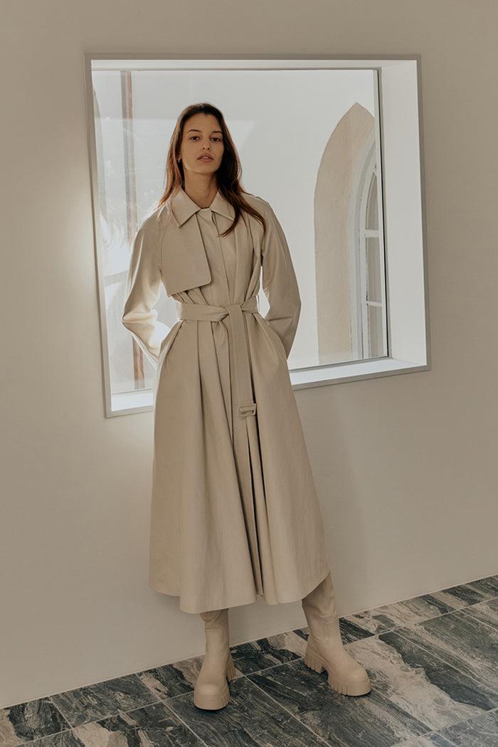 goen.j Vegan leather belted single-breast trench coat