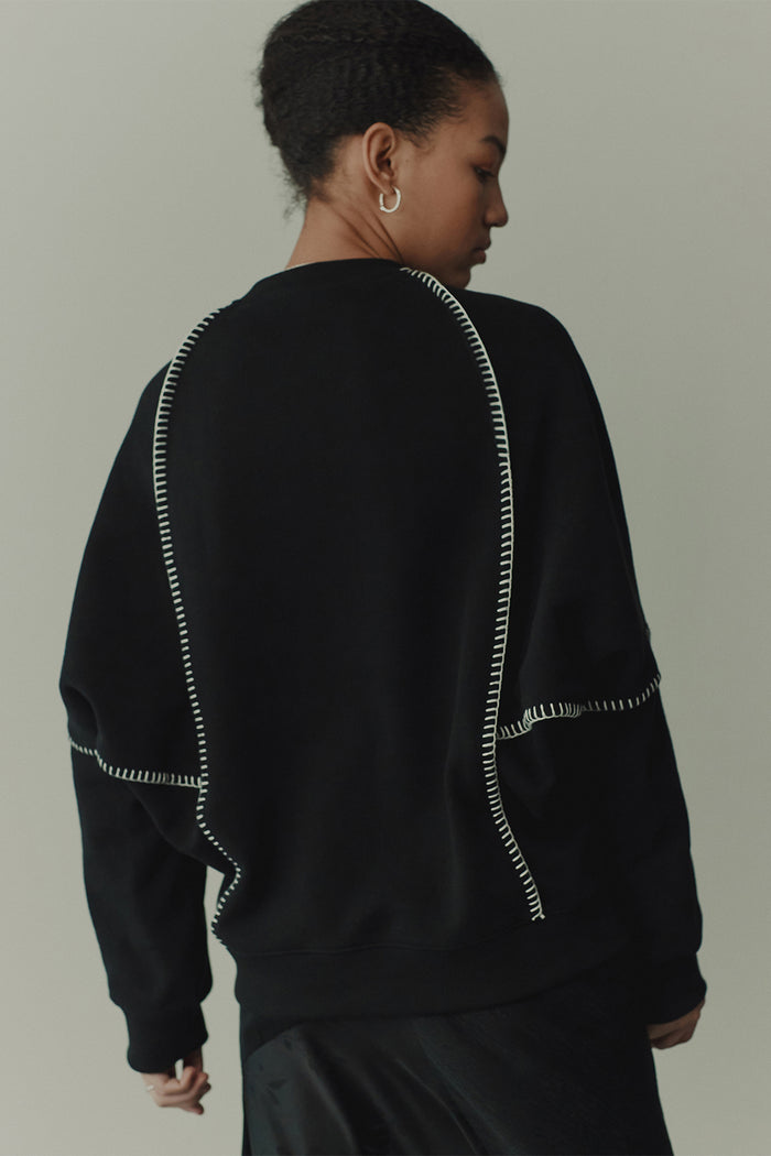 Goen.j Whip-stitch Cotton-jersey Sweatshirt Top BLACK