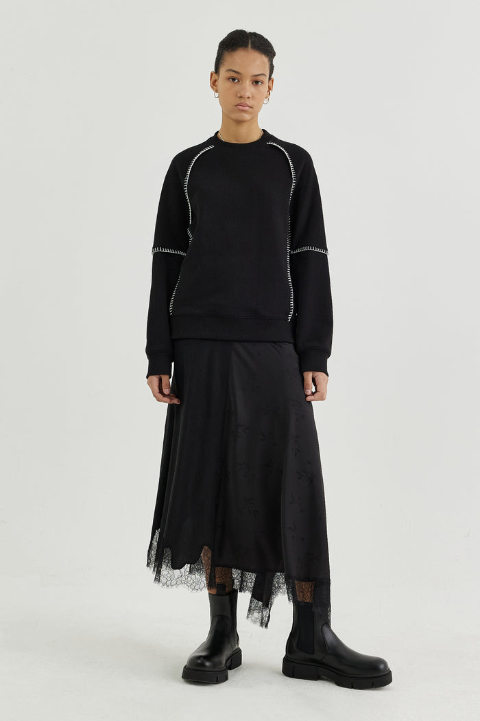 Goen.j Whip-stitch Cotton-jersey Sweatshirt Top BLACK