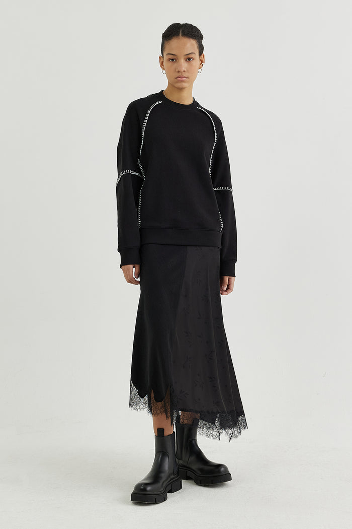 Goen.j Whip-stitch Cotton-jersey Sweatshirt Top BLACK