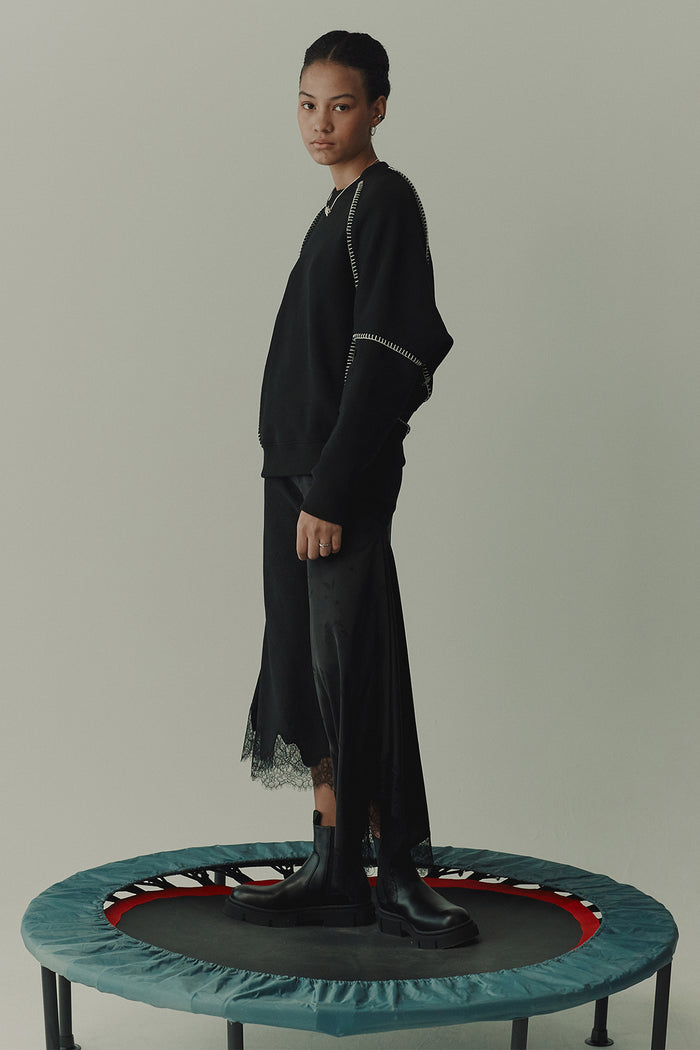 goen.j Whip-stitch cotton-jersey sweatshirt top BLACK