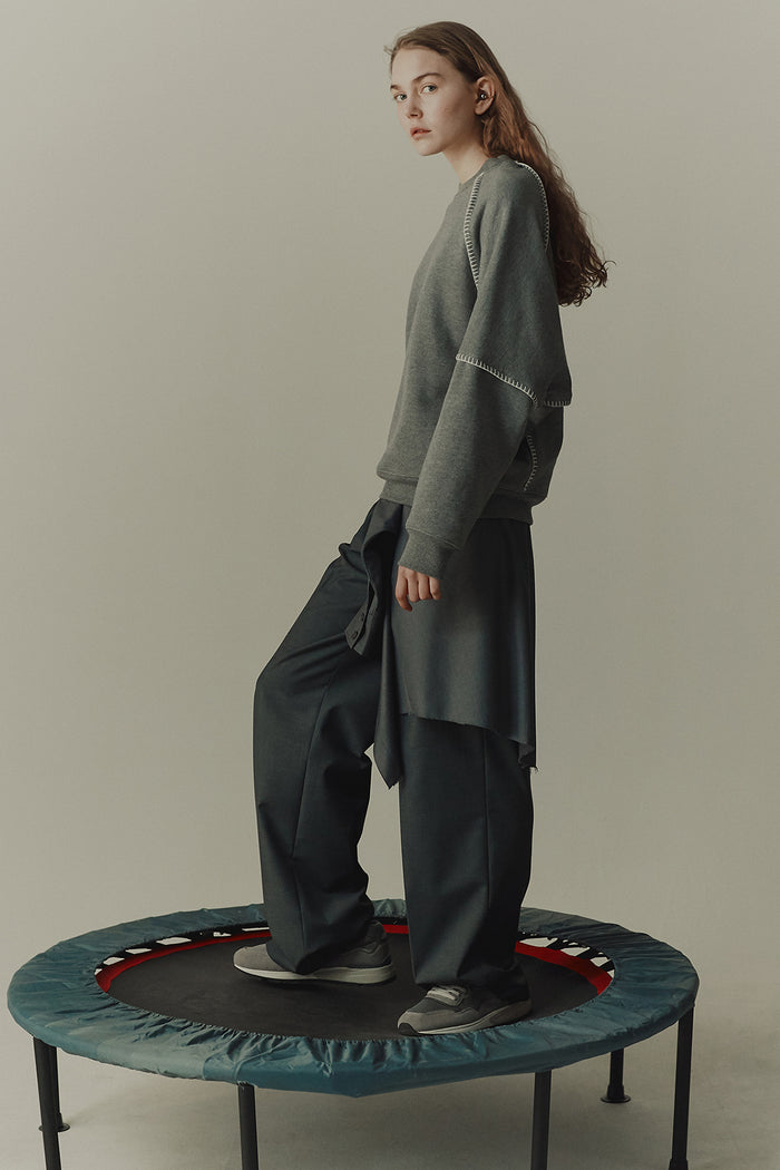 Goen.j Whip-stitch Cotton-jersey Sweatshirt Top MELANGE GREY