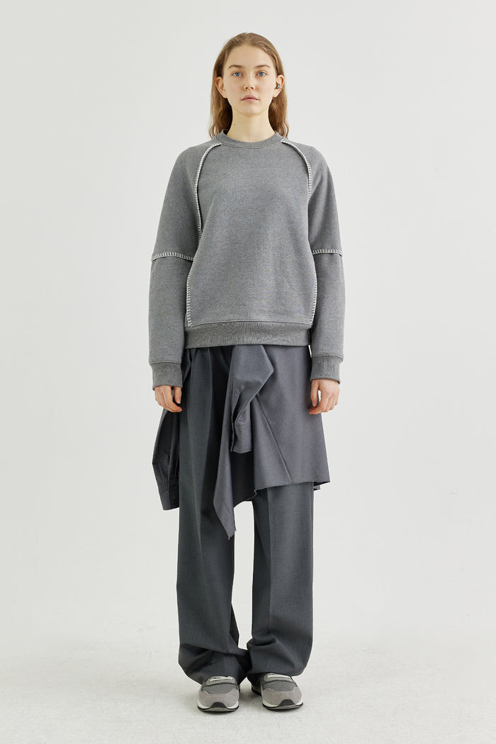 Goen.j Whip-stitch Cotton-jersey Sweatshirt Top MELANGE GREY