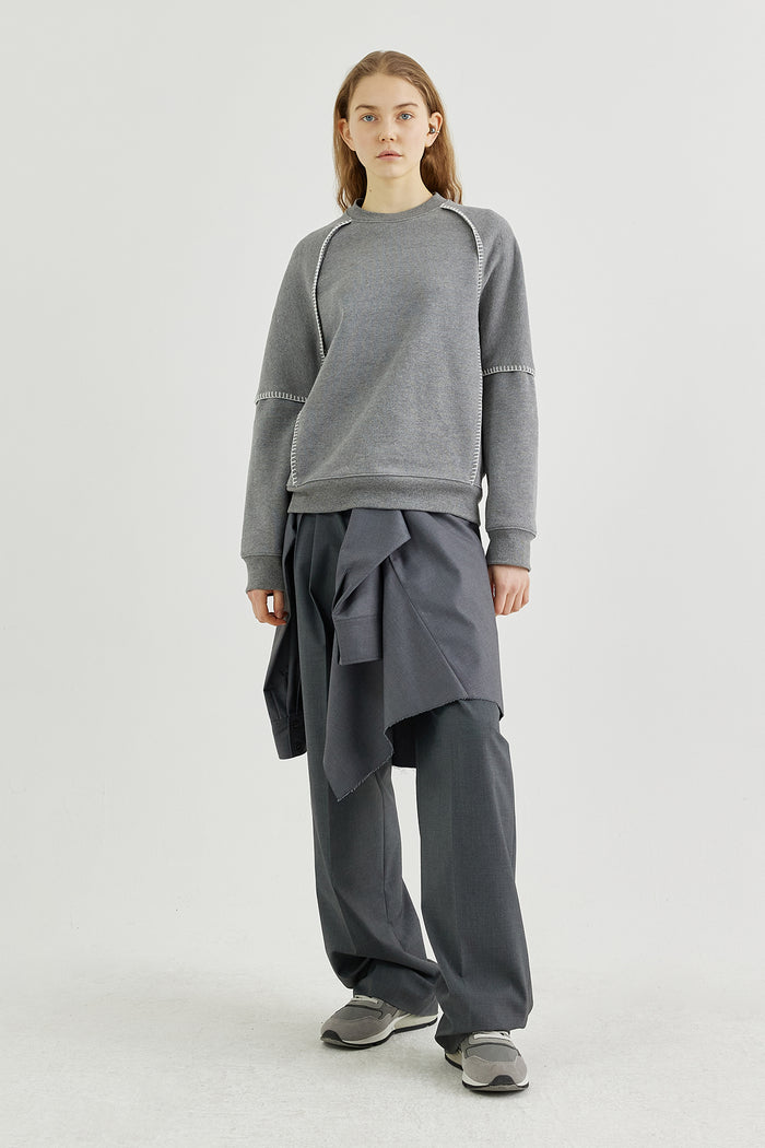 Goen.j Whip-stitch Cotton-jersey Sweatshirt Top MELANGE GREY