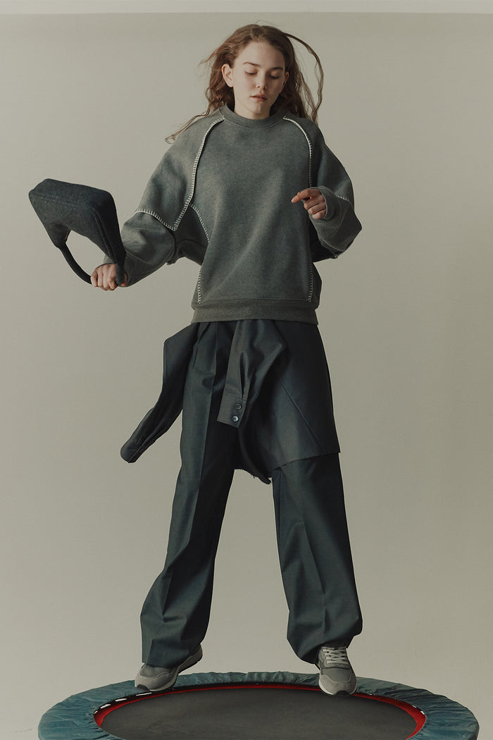 goen.j Whip-stitch cotton-jersey sweatshirt top MELANGE GREY