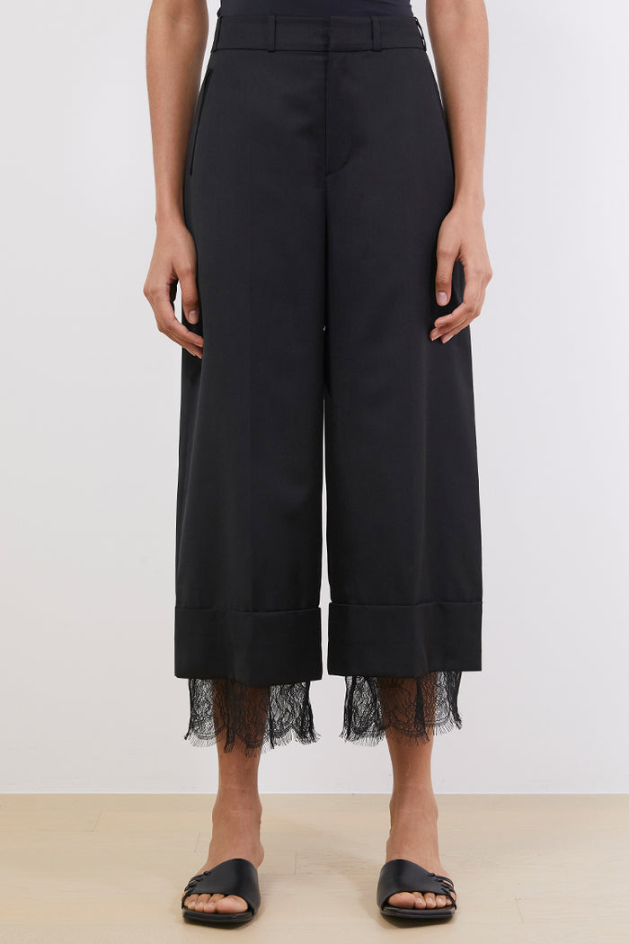 Goen.j Wide-leg Cropped Wool And Silk Blend Pants BLACK