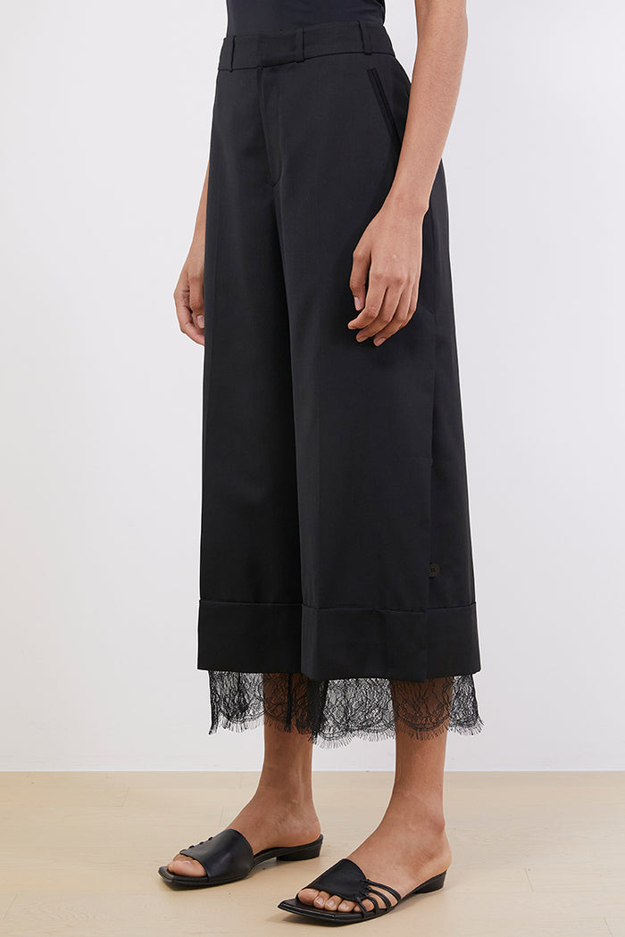 Goen.j Wide-leg Cropped Wool And Silk Blend Pants BLACK