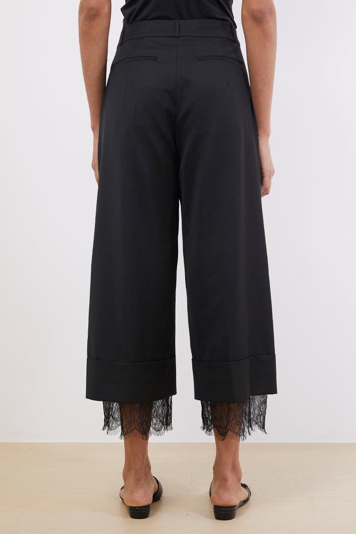 Goen.j Wide-leg Cropped Wool And Silk Blend Pants BLACK