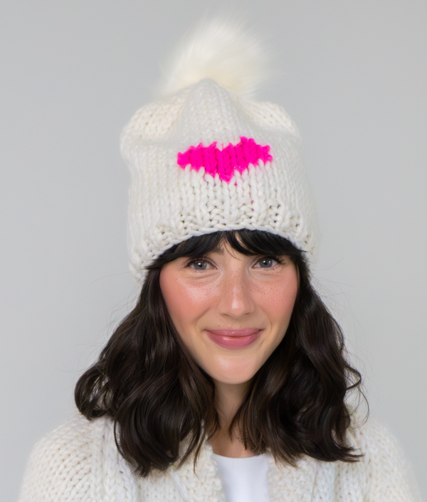 Gogo HEART Toque With Removable POM Snow/Fiery