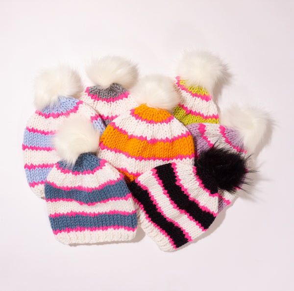 Gogo Striped Toque With Removable Pom Jet