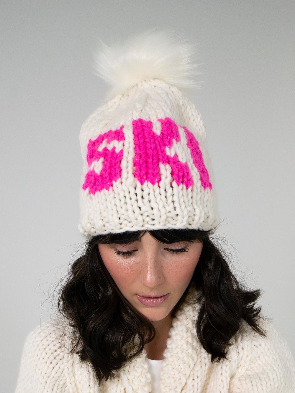 gogo The SKI Toque with Removable POM - GOGO FAST Snow/Hot Pink