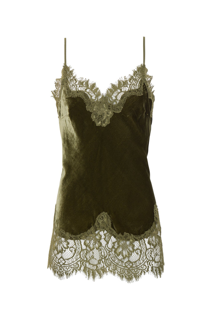 gold hawk Anastasia Lace Trim Velvet Cami Dark Olive