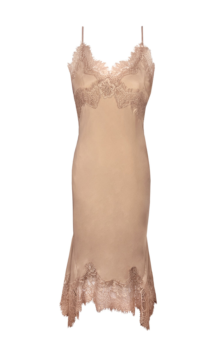 gold hawk Cara Slip Bias Mid-length Dress - Dune Sand