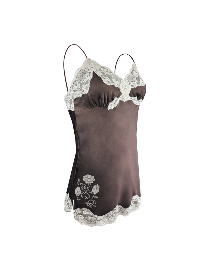 gold hawk Crossed Lace Applique Lace Chemise - Java Brown