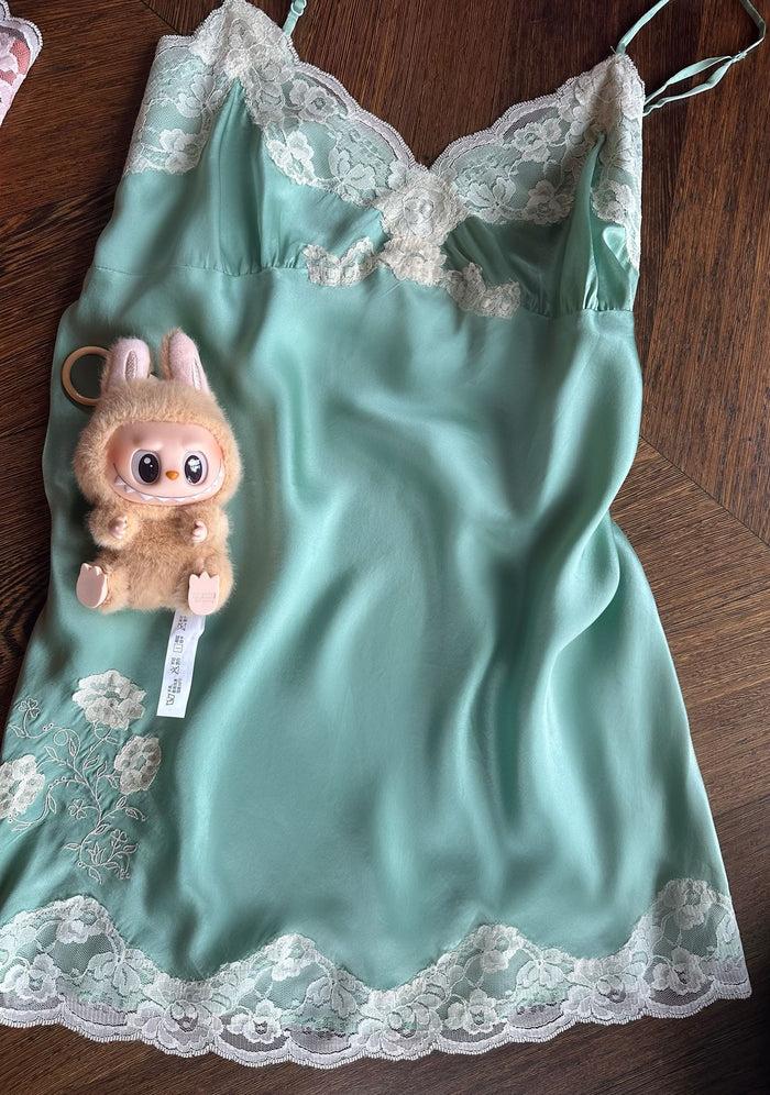 Gold Hawk Crossed Lace Applique Lace Chemise - Lagoon