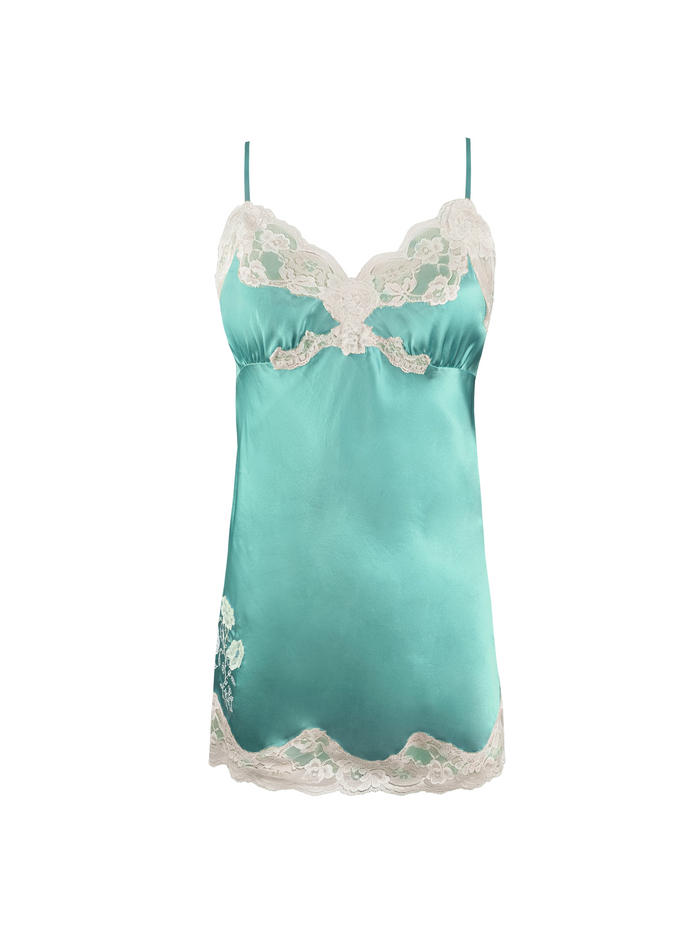 Gold Hawk Crossed Lace Applique Lace Chemise - Lagoon