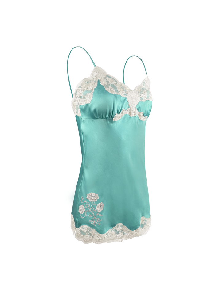 gold hawk Crossed Lace Applique Lace Chemise - Lagoon