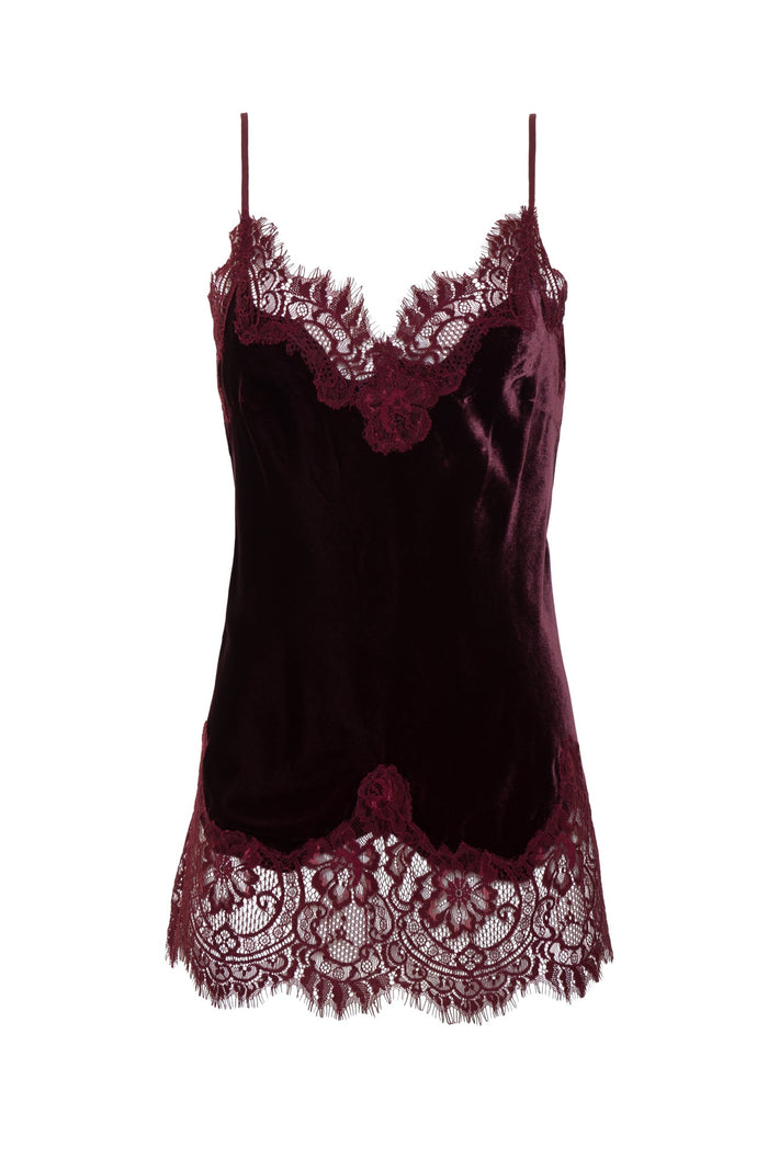 gold hawk Anastasia Lace Trim Velvet Cami - Burgundy