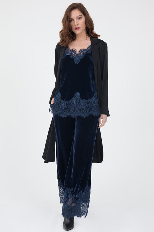 Gold Hawk Anastasia Lace Trim Velvet Cami Navy