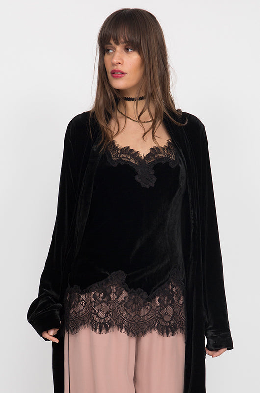 Gold Hawk Anastasia Lace Trim Velvet Cami Navy
