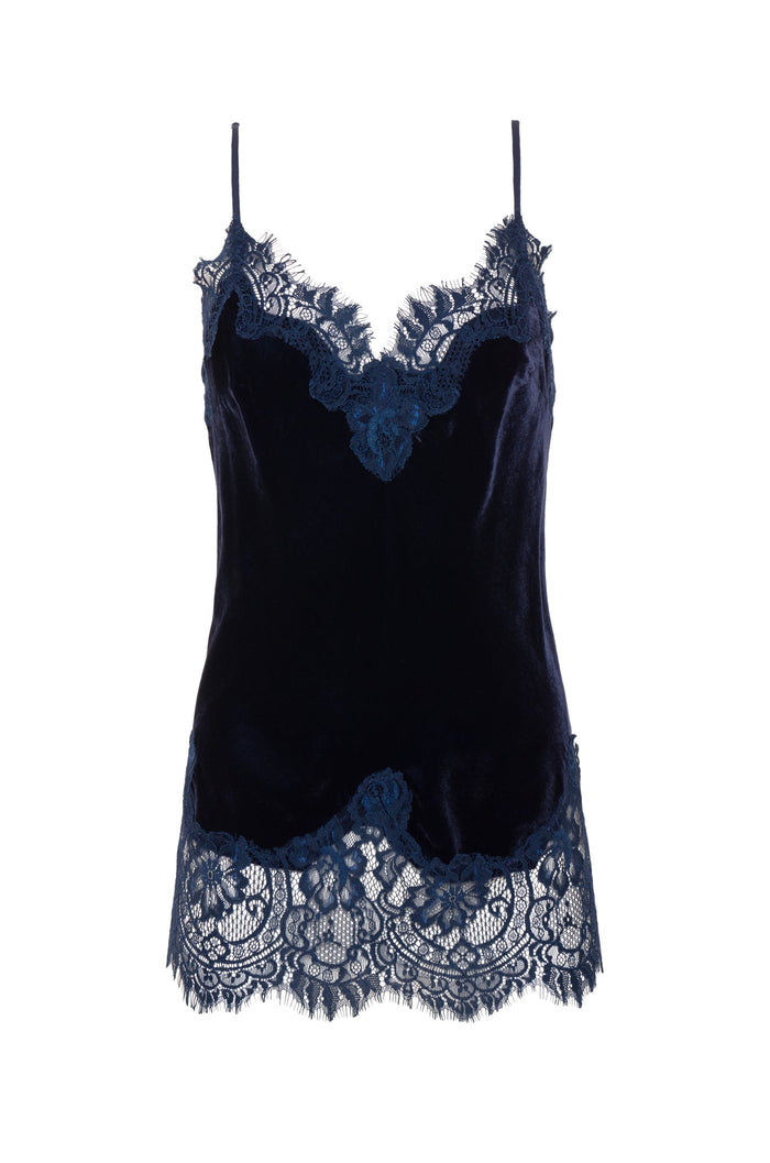 gold hawk Anastasia Lace Trim Velvet Cami Navy