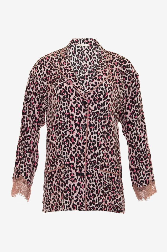 gold hawk Animal Print PJ Silk Shirt