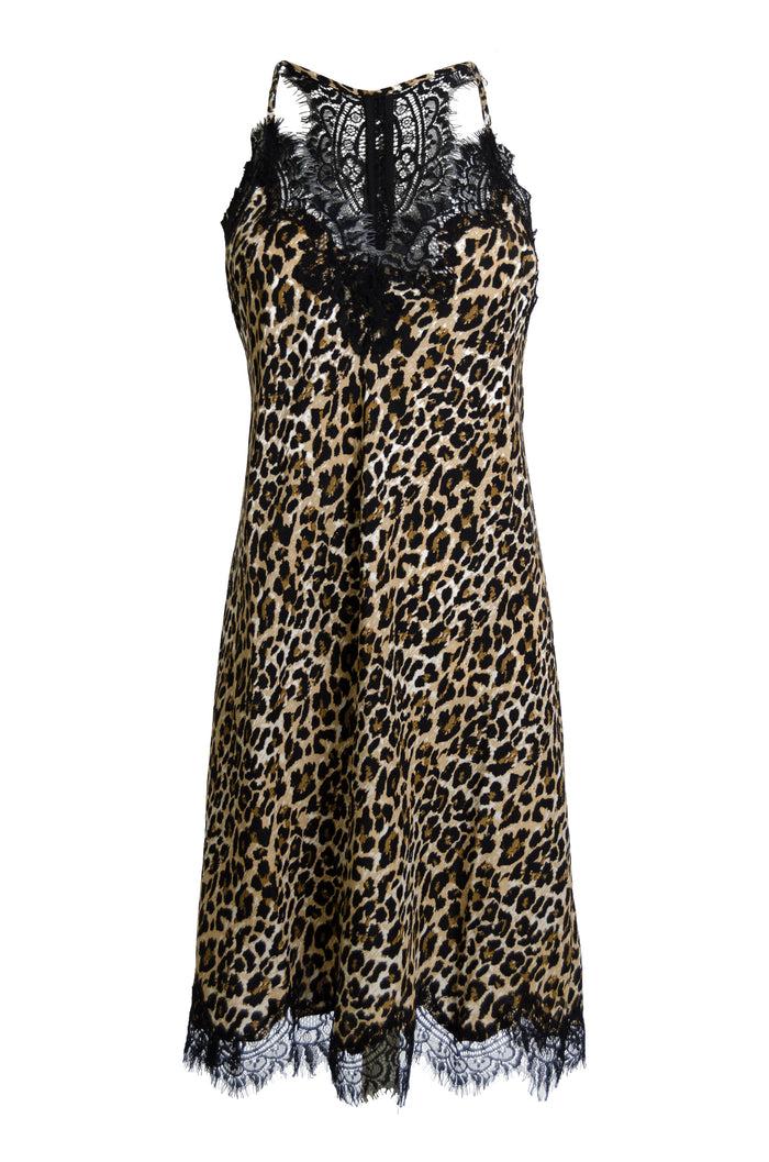 gold hawk Animal Print Racerback Silk Dress Mocca
