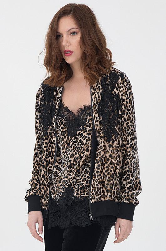 Gold Hawk Animal Print Velvet Ginger Bomber Jacket