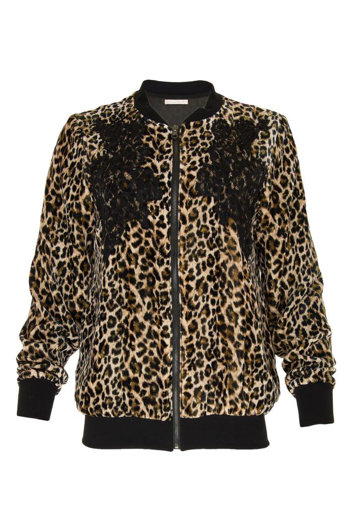 gold hawk Animal Print Velvet Ginger Bomber Jacket