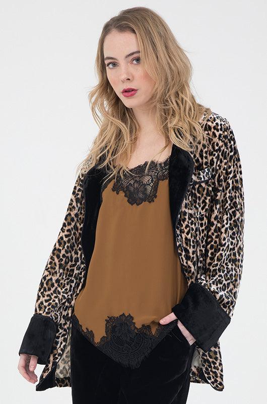Gold Hawk Animal Print Velvet Ginger Robe Blazer