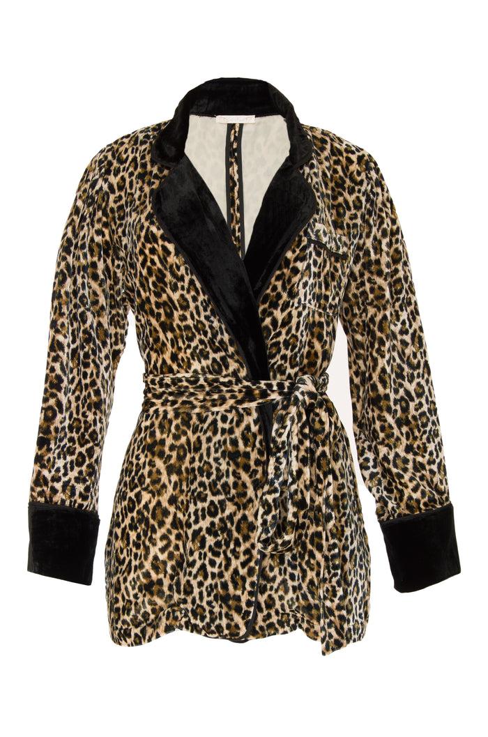 gold hawk Animal Print Velvet Ginger Robe Blazer