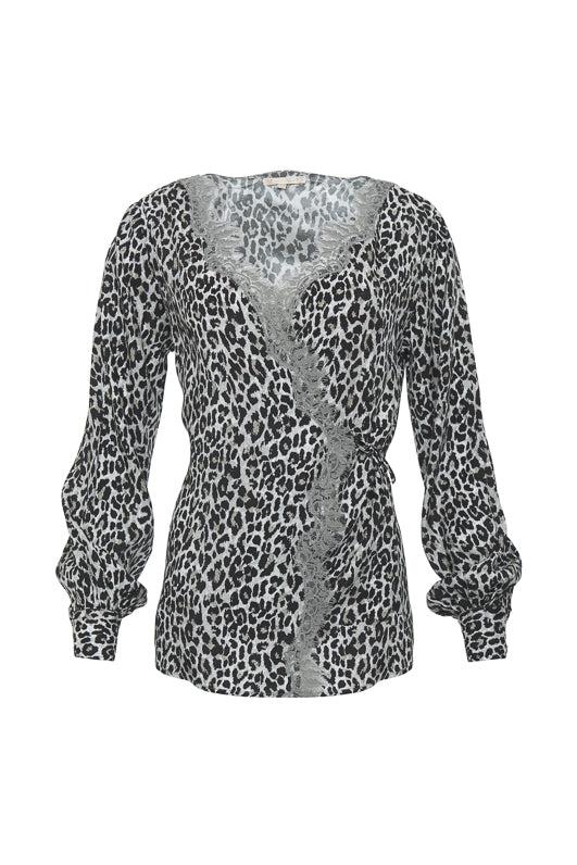 gold hawk Animal Print Wrap Top
