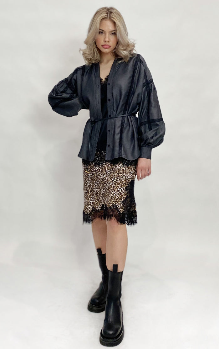 Gold Hawk Ava Leopard Bias Skirt Olive Oil