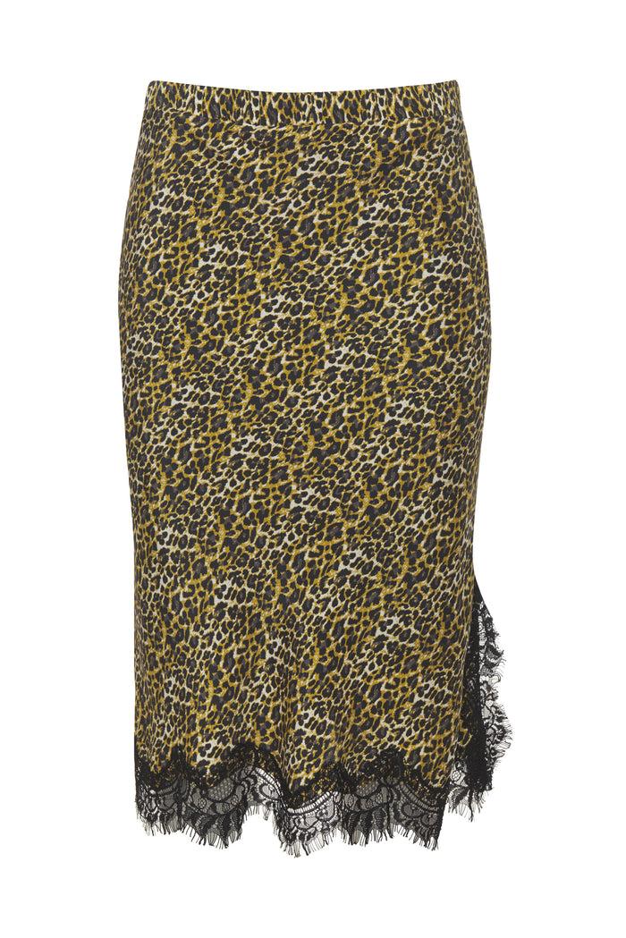 gold hawk Ava Leopard Bias Skirt Olive Oil