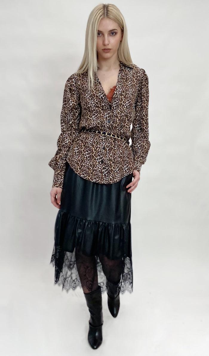 Gold Hawk Ava Leopard Glam Shirt Fall Camel