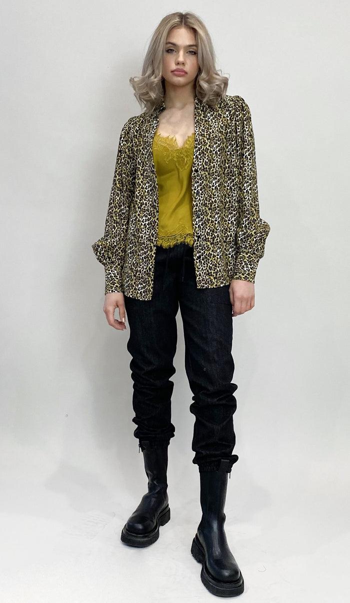 Gold Hawk Ava Leopard Glam Shirt Olive Oil