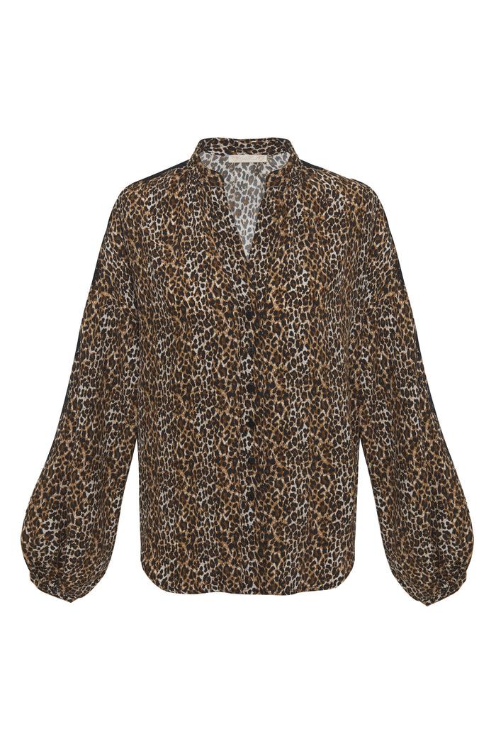gold hawk Ava Leopard Henley Top Fall Camel